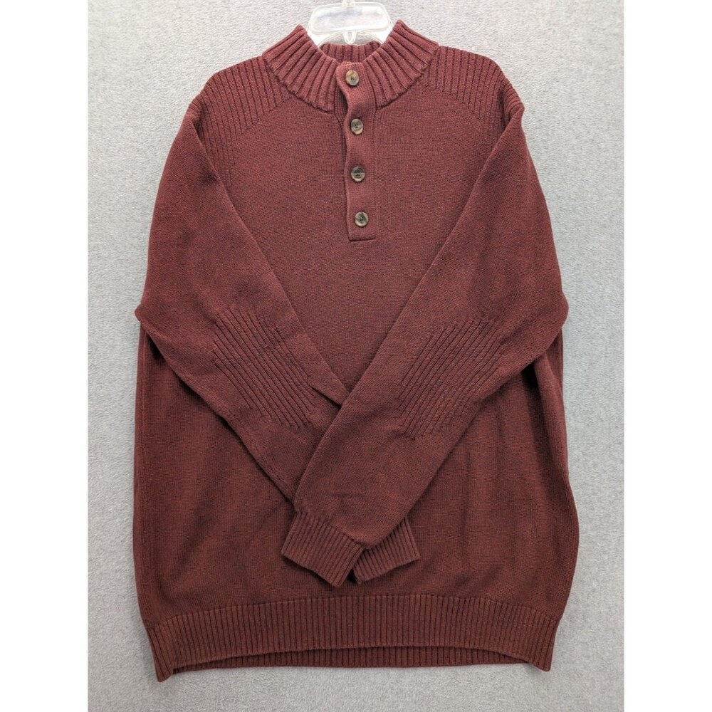 Oak Hill Sweater Mens 3XLT Red Mock Neck Henley 100% Cotton Knit Pullover Casual